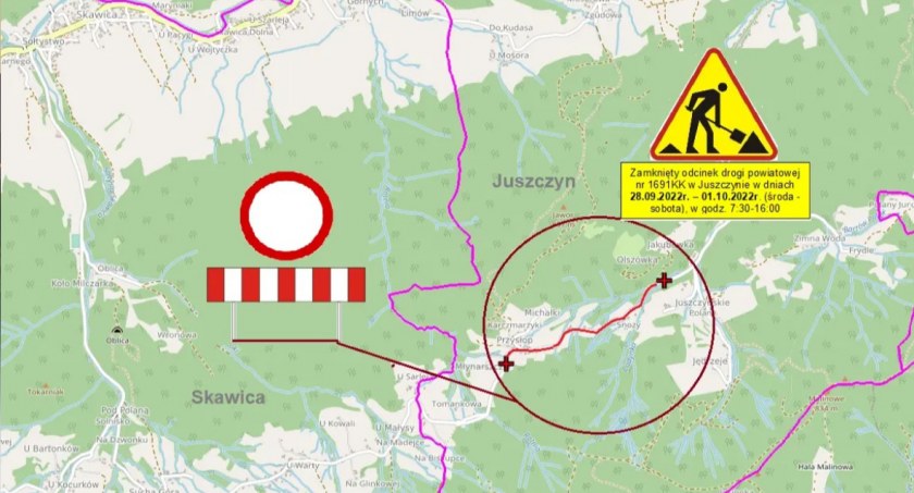 Droga z Juszczyna do Skawicy zamknięta na cztery dni!