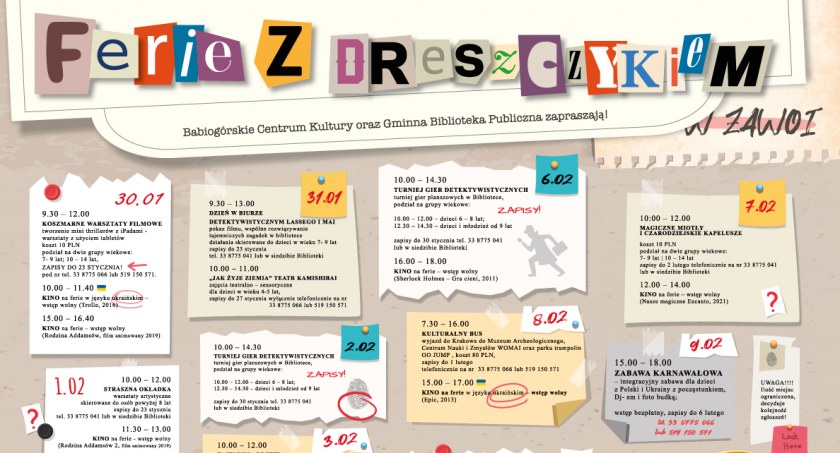 Babiogórskie Centrum Kultury zaprasza na FERIE Z DRESZCZYKIEM  