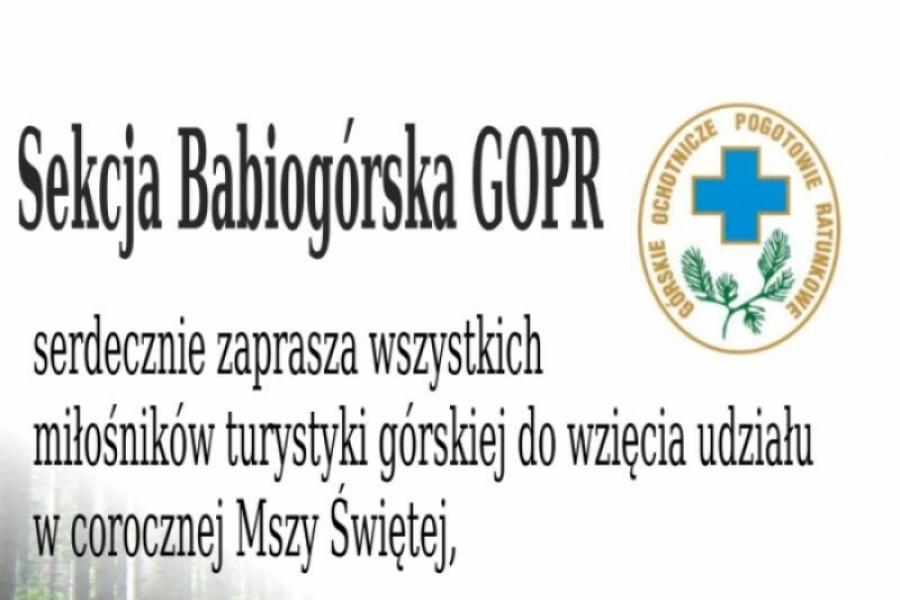 Sekcja Babiogórska GOPR zaprasza na Mszę Świętą