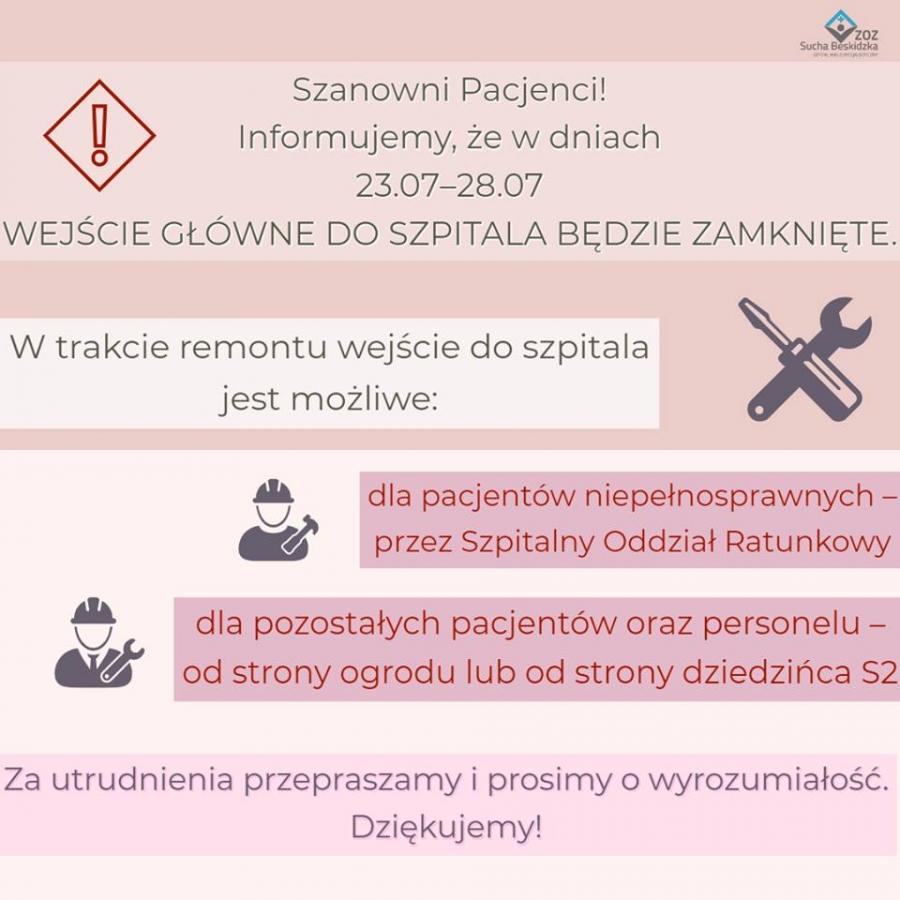 Remont głównego wejścia do suskiego szpitala potrwa do niedzieli