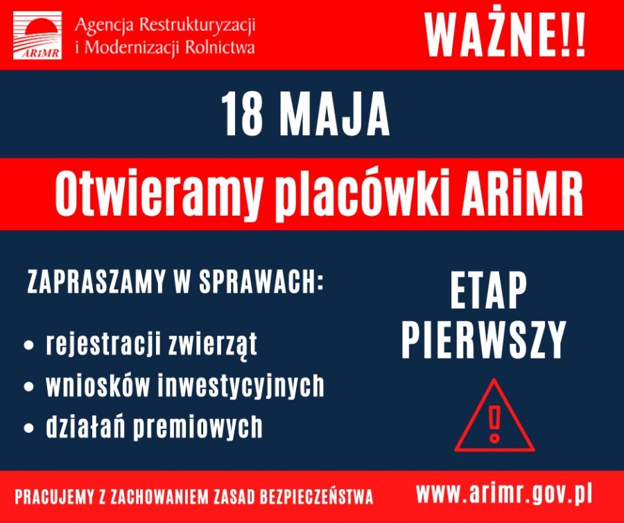 ARiMR otwiera swoje placówki – etap pierwszy