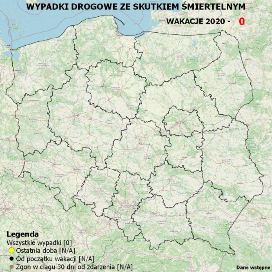 KGP. Policyjna mapa wypadków drogowych ze skutkiem śmiertelnym 2020