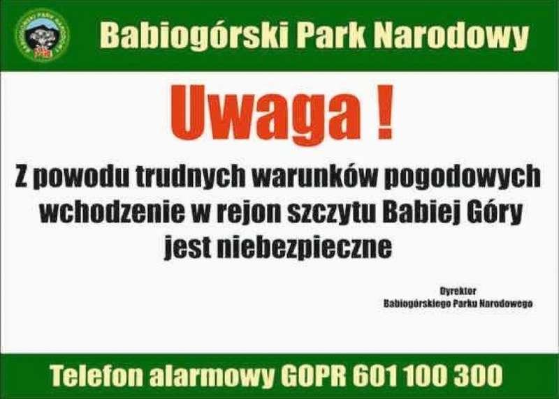 Lepiej nie wchodzić na szczyt Babiej Góry