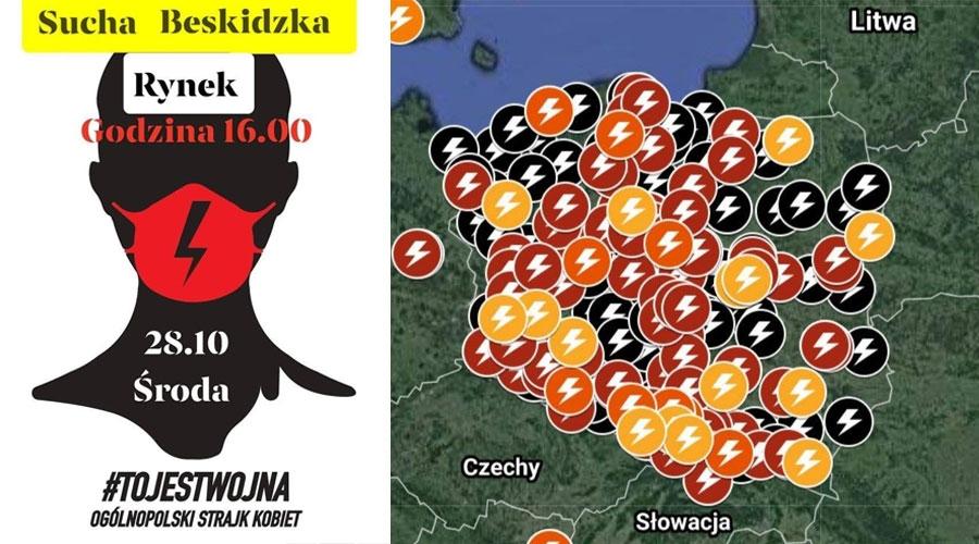 Sucha Beskidzka na mapie Ogólnopolskiego Strajku Kobiet