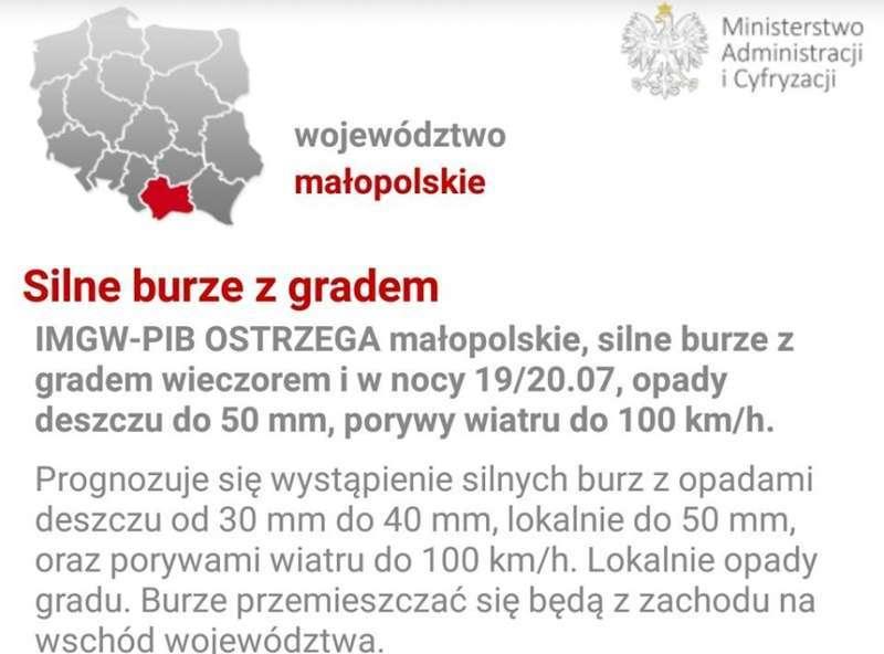OSTRZEŻENIE!!!Opady, grad i silny wiatr!!!