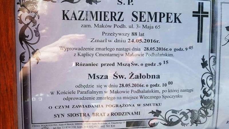 Maków Podhalański. Zmarł Kazimierz Sempek
