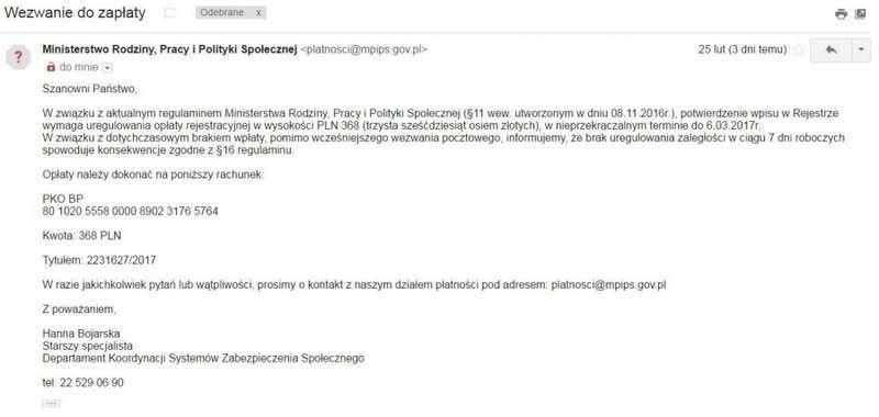 Podali się za ministerstwo i żądali zapłaty