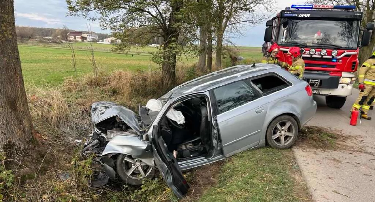 Wypadek w gminie Szepietowo. Osobówka uderzyła w drzewo [FOTO]