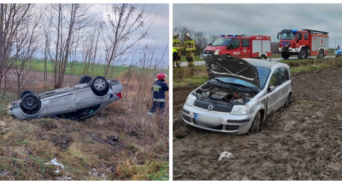 Dachowanie w gminie Czyżew, samochód w polu w gminie Klukowo. Niespokojny poranek na wysokomazowieckich drogach
