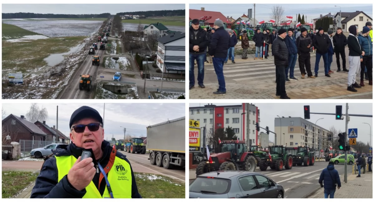 Protesty rolników. Tak wyglądała blokada drogi wojewódzkiej w Sokołach [FOTO + VIDEO]