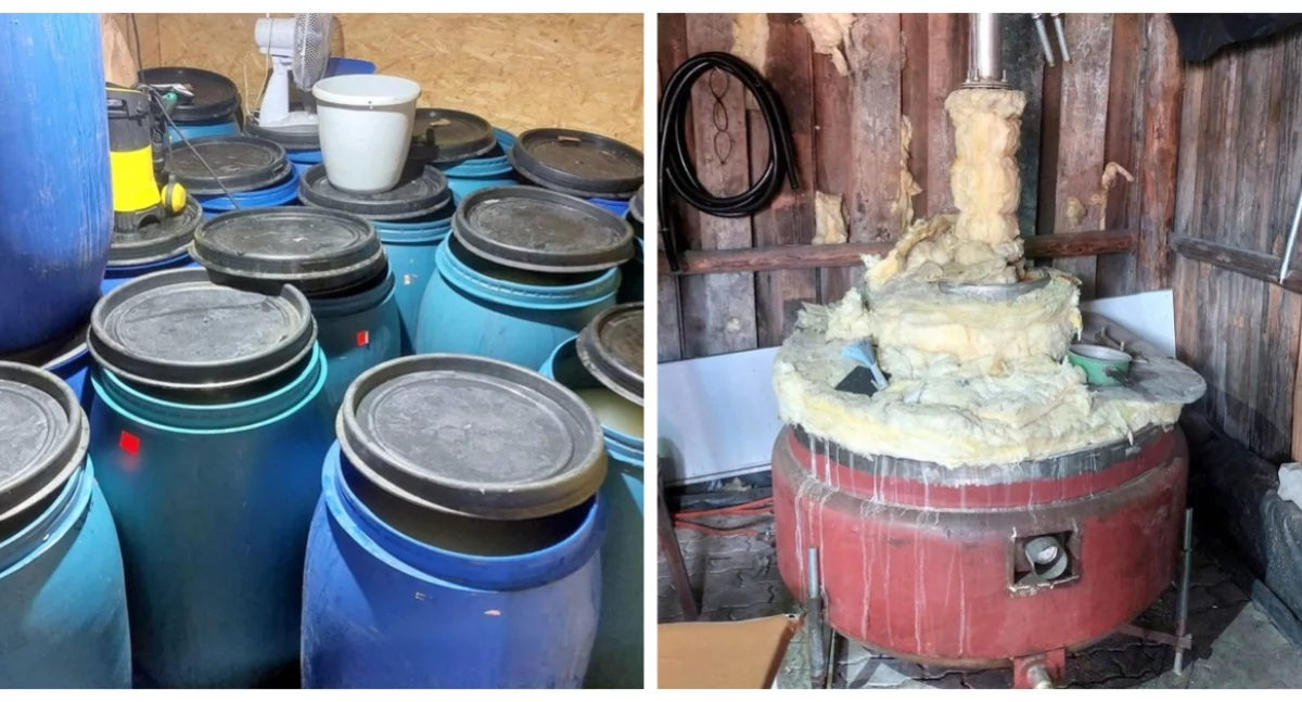 Przydomowa bimbrownia zlikwidowana. Służby zabezpieczyły 150 l alkoholu [foto]