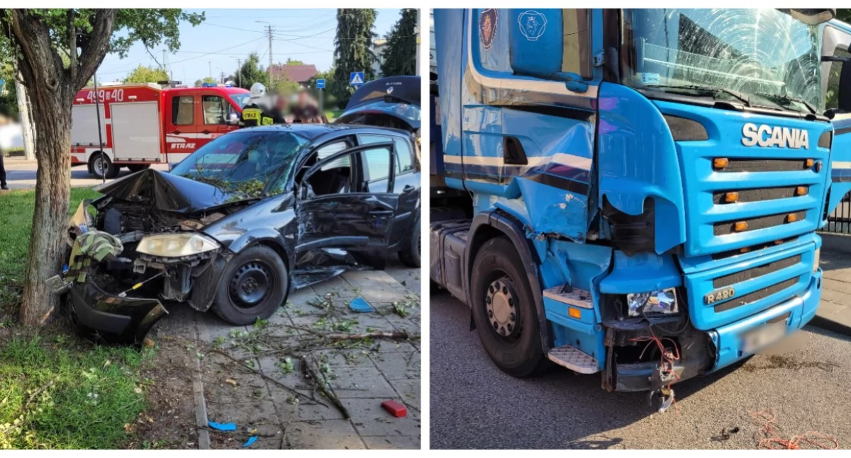 Ciechanowiec: Osobówka zderzyła się z ciężarową scanią. Jedna osoba trafiła do szpitala [foto]