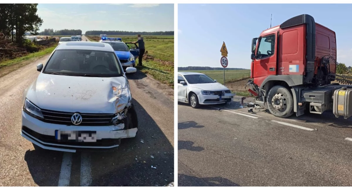 Zderzenie trzech aut na trasie Wysokie Mazowieckie - Sokoły [foto]