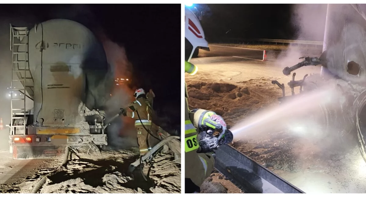 Pożar samochodu ciężarowego na S8 w rejonie zjazdu na Kobylin-Borzymy [foto]