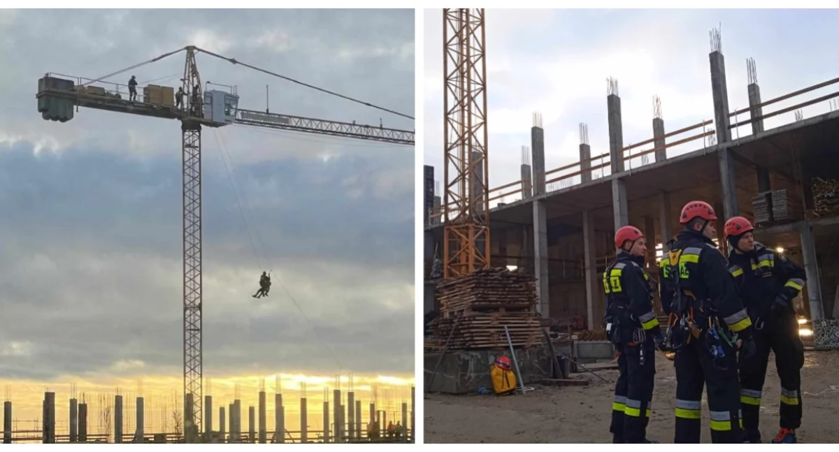 Wysokie Mazowieckie: Operator żurawia zasłabł w trakcie pracy. Niezbędna była interwencja strażaków [FOTO]