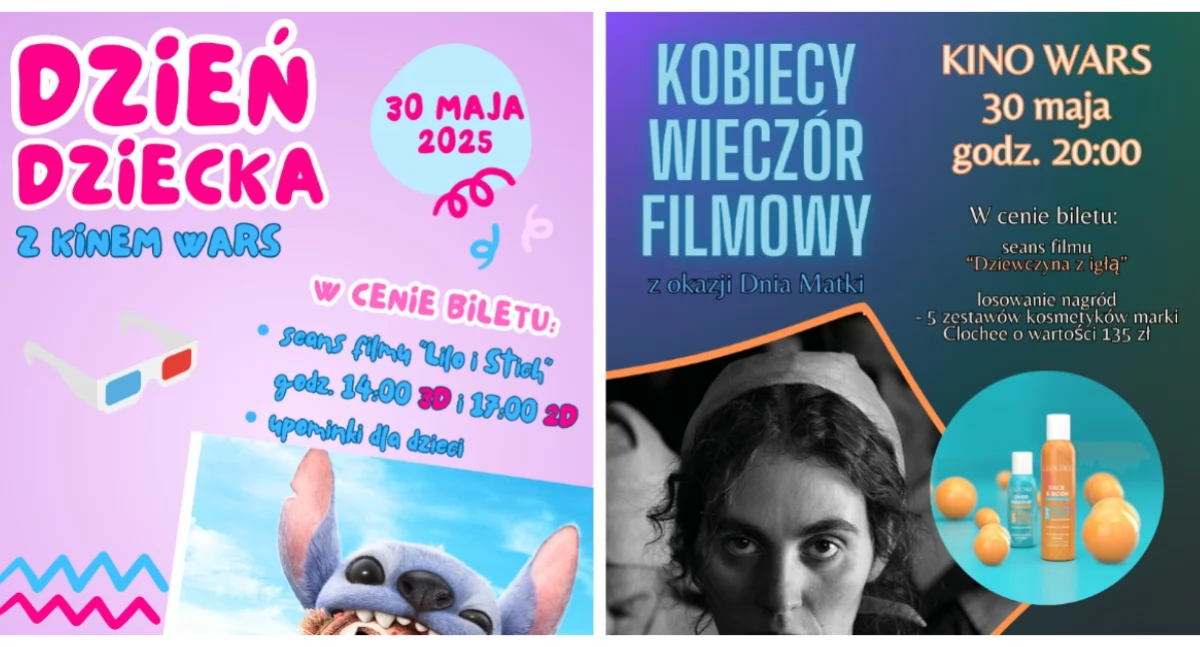 Filmowy koniec maja w Kinie Wars - Dzień Dziecka oraz Kobiecy Wieczór Filmowy