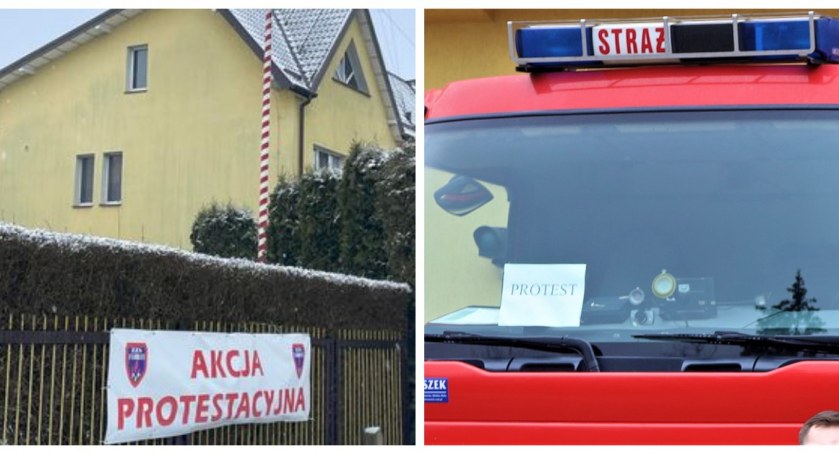Akcja protestacyjna na wozach i budynku wysokomazowieckiej PSP