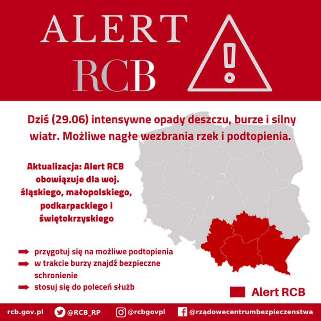 Rządowe Centrum Bezpieczeństwa ostrzega przed burzami