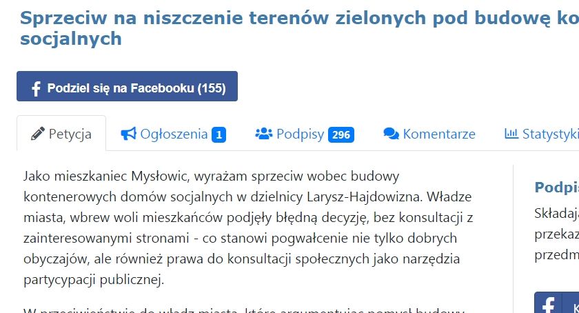 Powstała petycja przeciwko kontenerom socjalnym na Laryszu