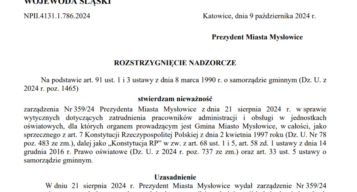 Bezprawne zarządzenie prezydenta Targosia.