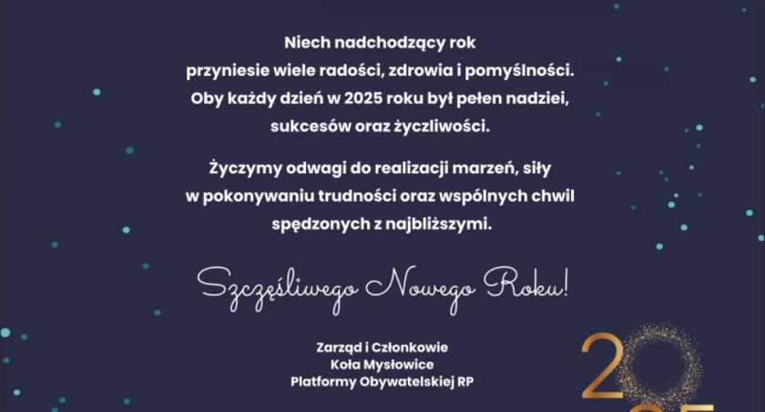Życzenia noworoczne od zarządu i członków Koła Mysłowice Platformy Obywatelskiej RP