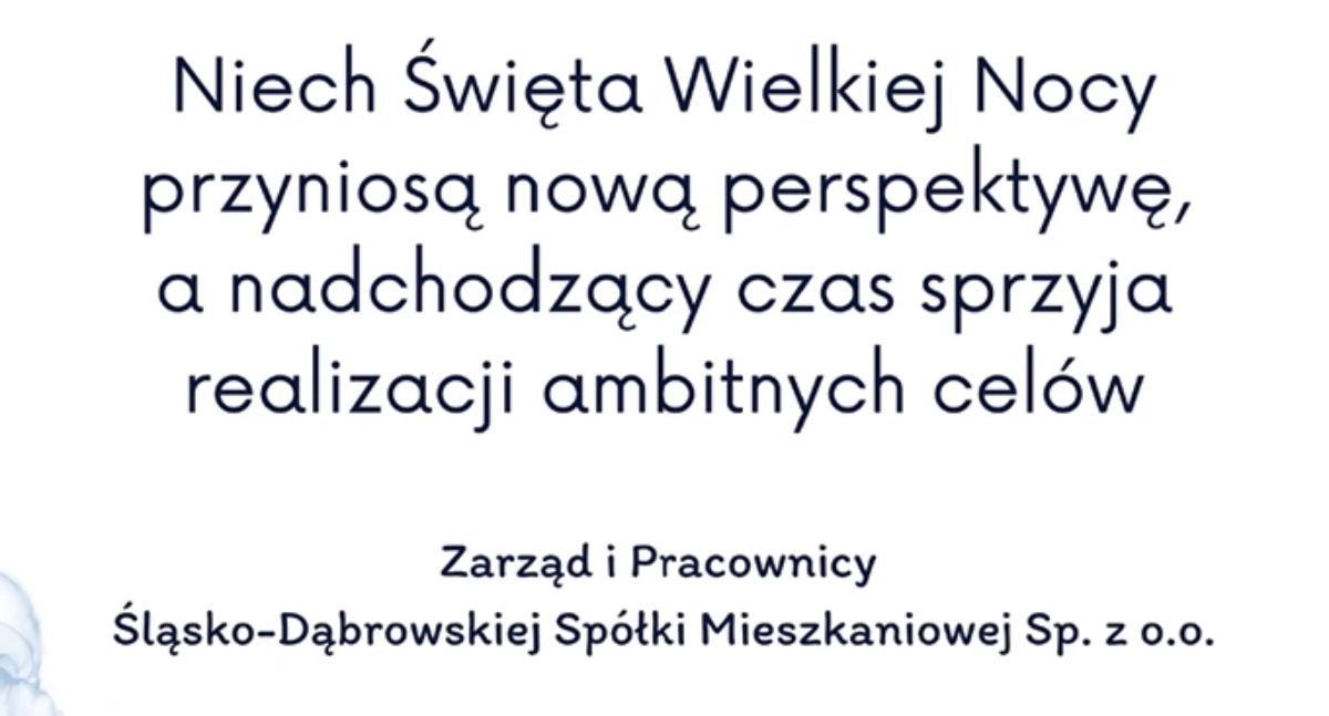 Zarząd i pracownicy Śląsko-Dąbrowskiej Spółki Mieszkaniowej życzą wesołych świąt