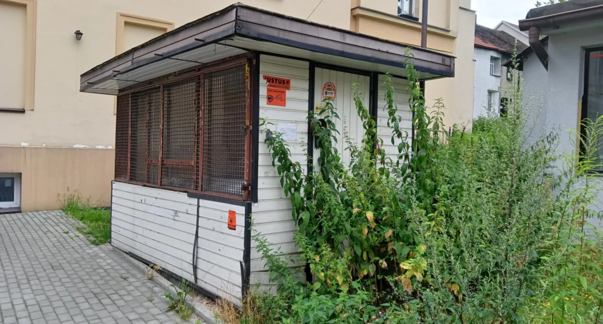 Śmietnik i wychodek za starym kioskiem