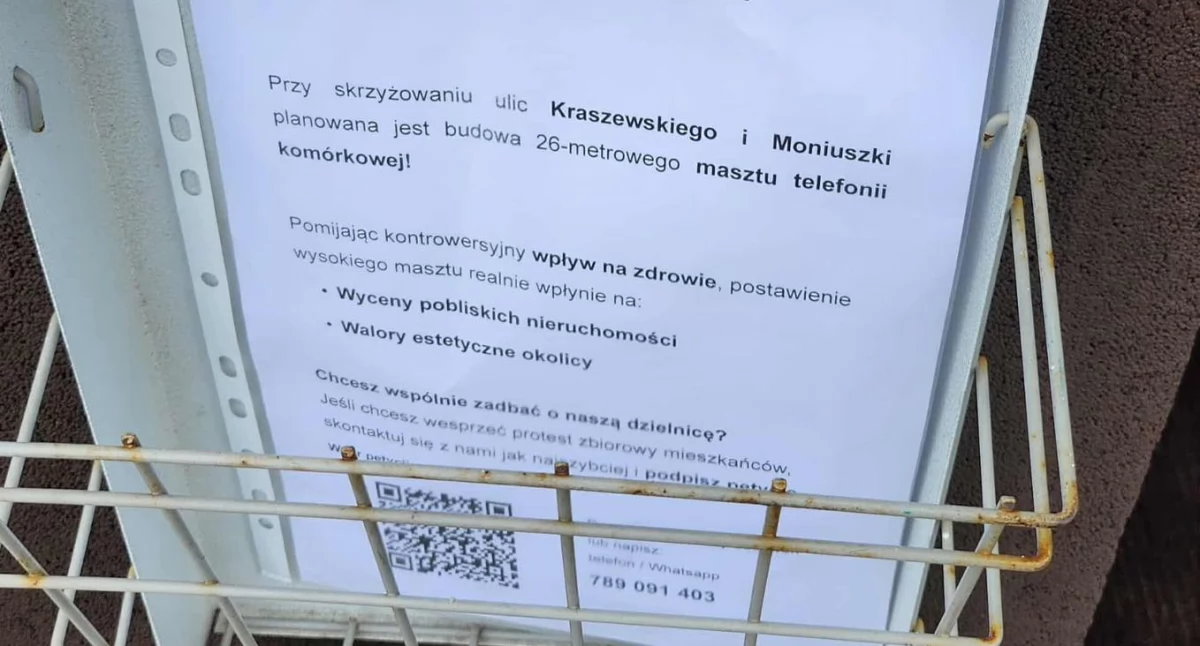 Mieszkańcy ulicy Kraszewskiego nie chcą masztu telefonii komórkowej
