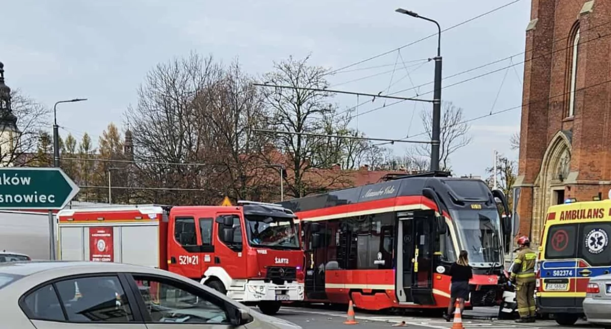 Kolizja samochodu osobowego z tramwajem na rondzie w Centrum