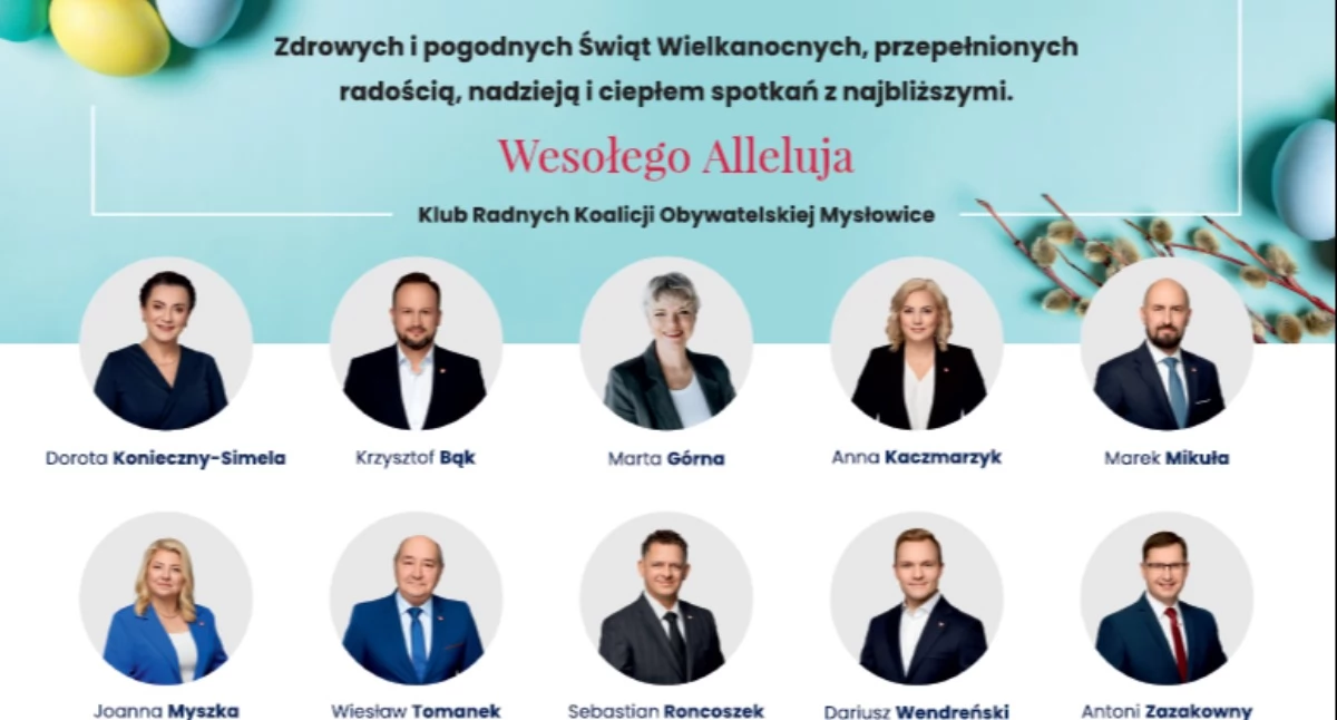 Życzenia wielkanocne od radnych Koalicji Obywatelskiej Mysłowice