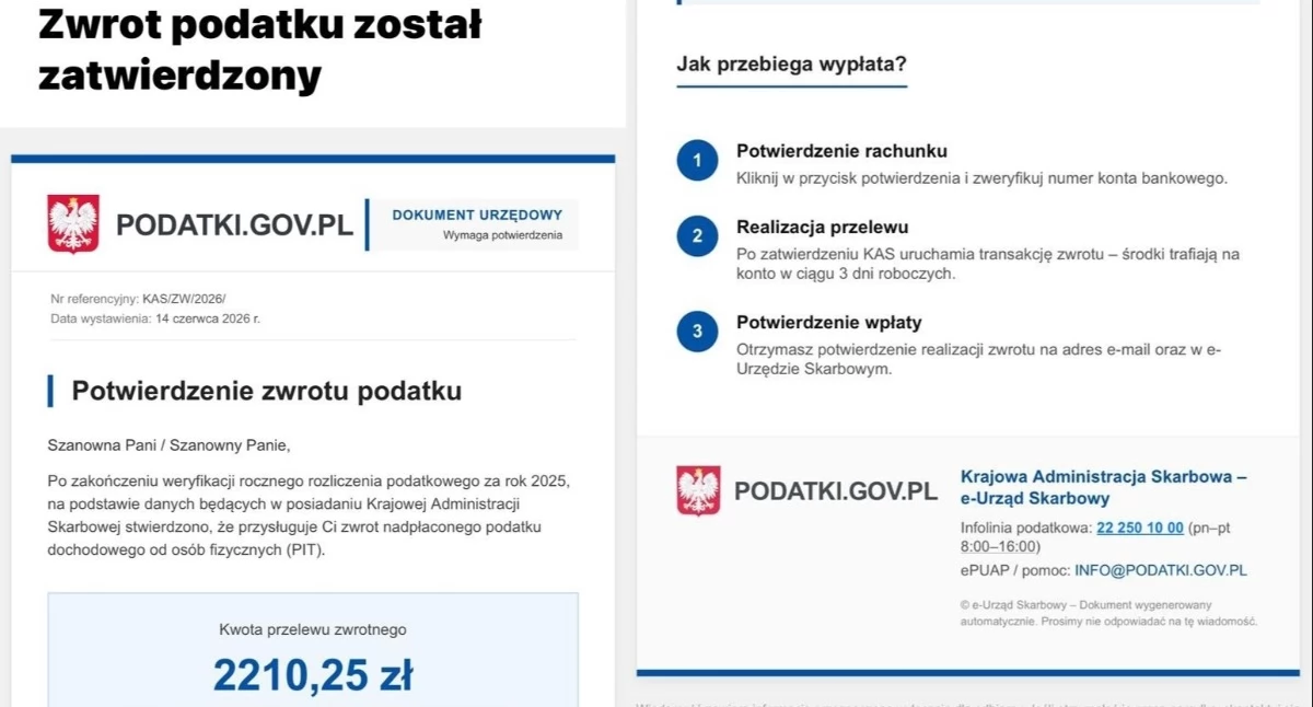 Uwaga na fałszywe wiadomości o zwrocie podatku