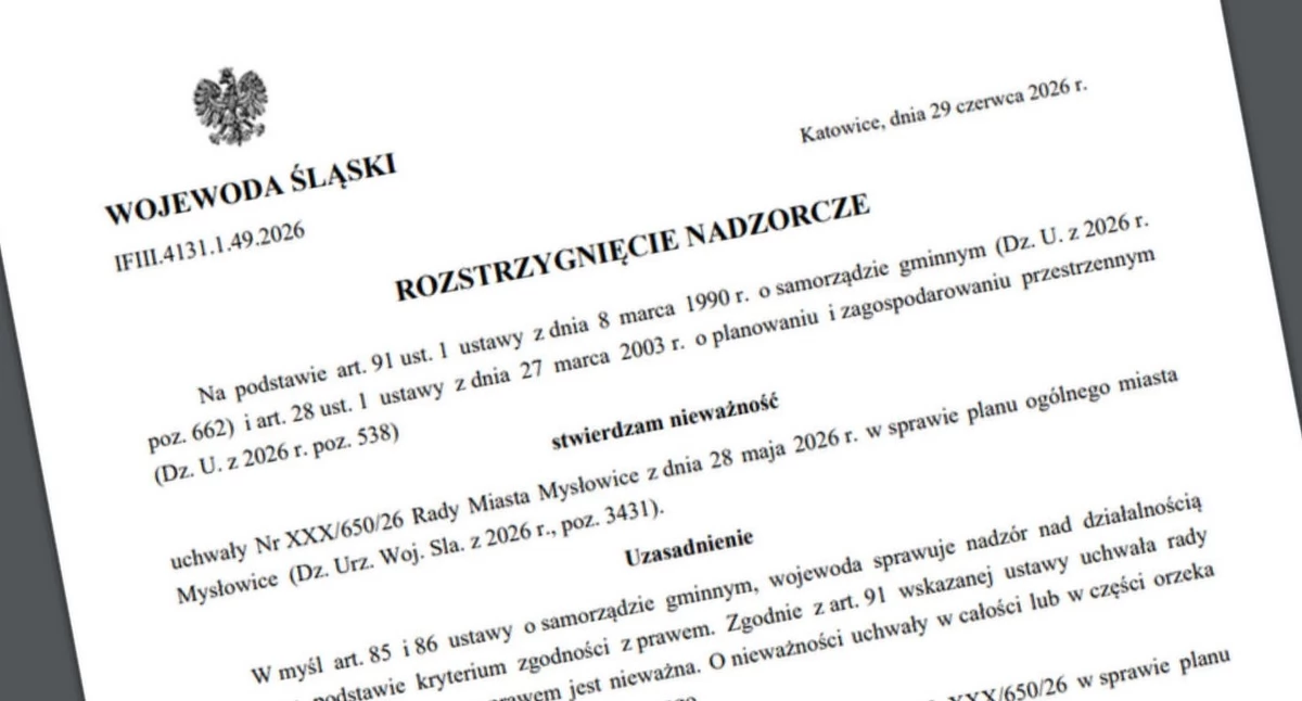 Plan Ogólny Mysłowic unieważniony przez wojewodę sląskiego