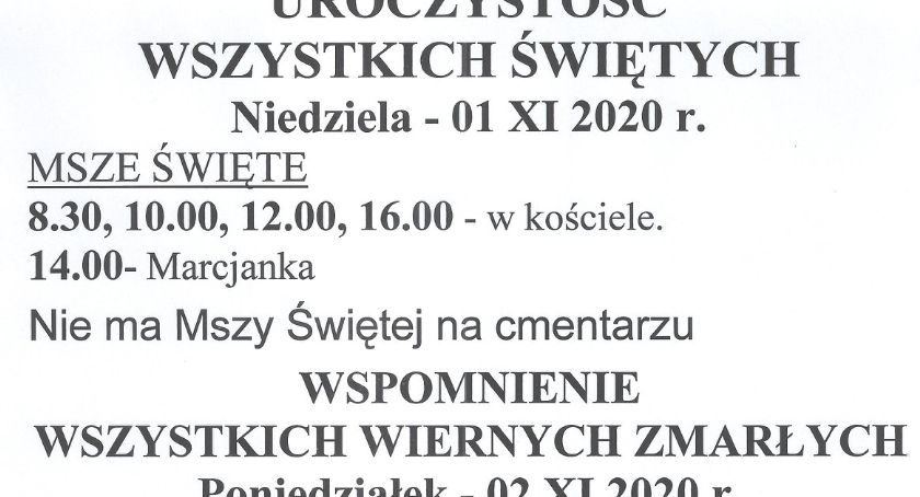 Uroczystość Wszystkich Świętych i Dzień Zaduszny 2020 - Wyszogród