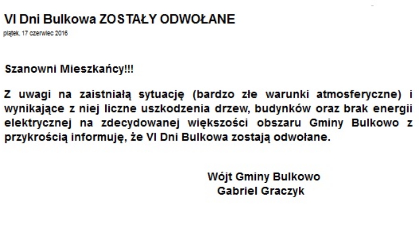 VI Dni Bulkowa ODWOŁANE