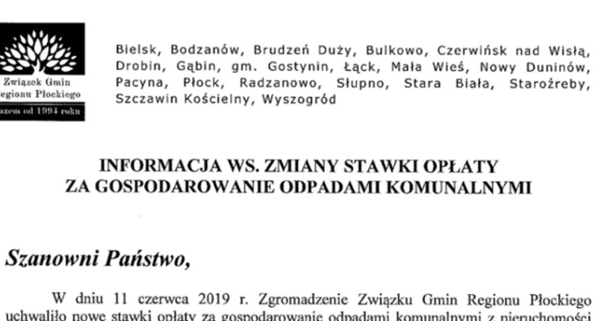 Burmistrz Gminy i Miasta Wyszogród sprzeciw w sprawie opłat za śmieci.