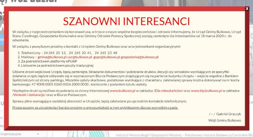 Komunikat Wójta Gminy Bulkowo