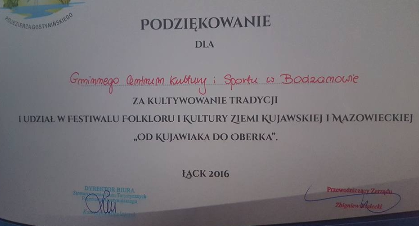 Podziękowanie dla Gminnego  Centrum Kultury i Sportu w Bodzanowie.