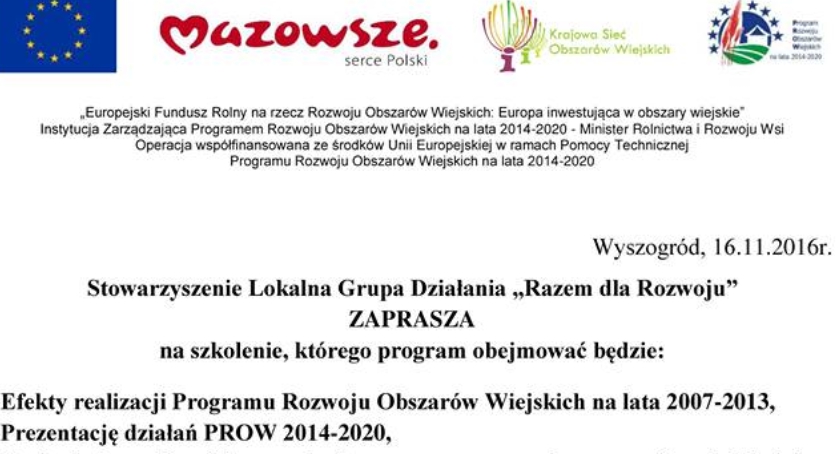 Gmina Radzanowo zaprasza na szkolenie  „Razem dla Rozwoju” 