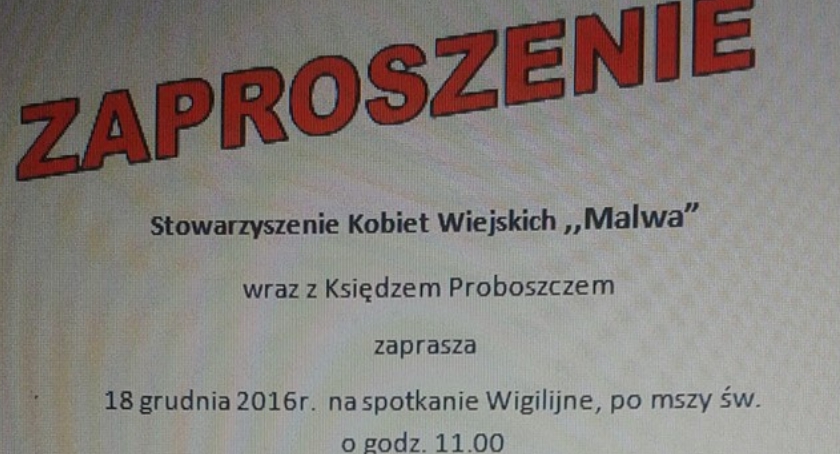  STOWARZYSZENIE KOBIET WIEJSKICH ,,MALMA'' ZAPRASZA NA SPOTKANIE WIGILIJNE .