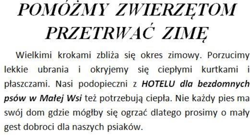 POMÓŻMY ZWIERZĘTOM PRZETRWAĆ ZIMĘ