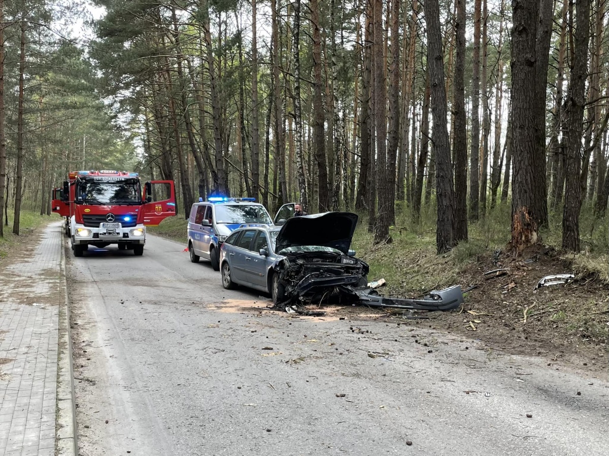WYPADEK W DZIAŁOSZYNIE. AUTO UDERZYŁO W DRZEWO, KIEROWCA ZBIEGŁ