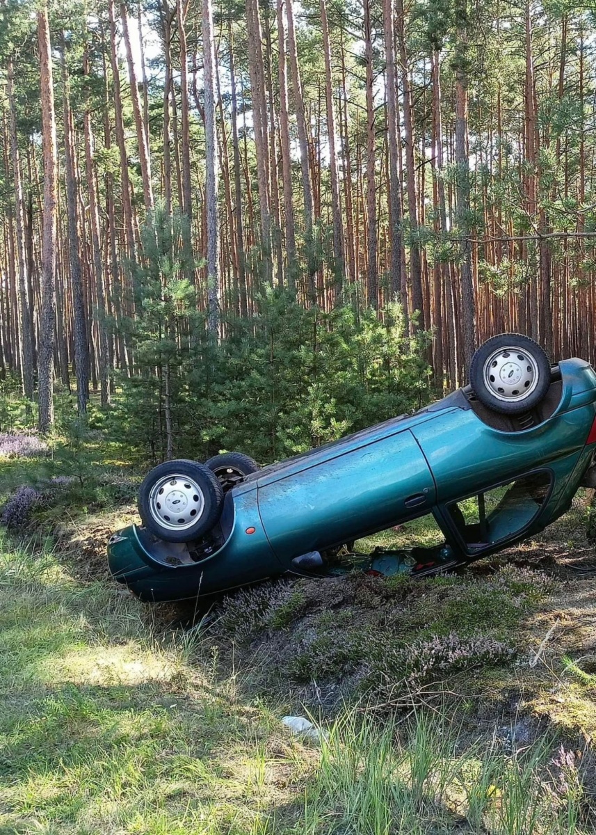 SAMOCHÓD DACHOWAŁ. KIEROWCA UCIEKŁ DO LASU