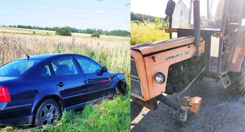 Kolizja ciągnika rolniczego z osobówką w Ożegowie