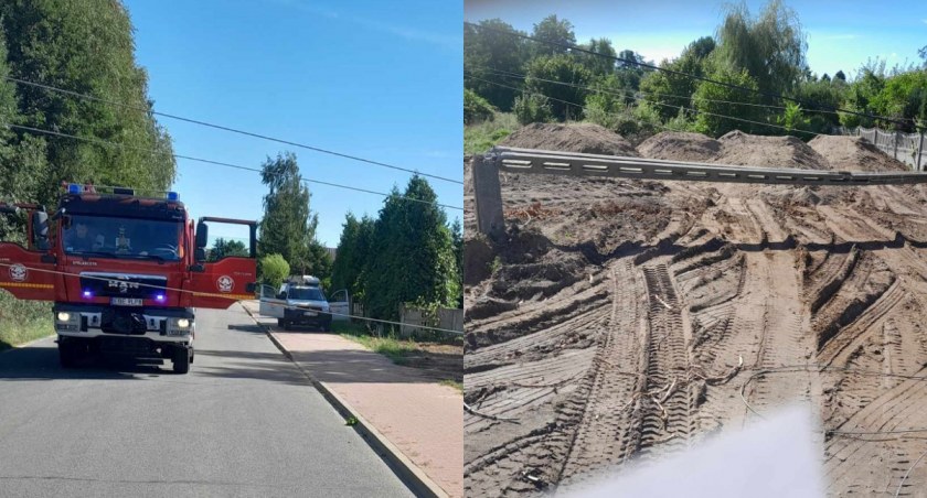 Złamany słup i linie na drodze - trzeba było zamknąć drogę na kilka godzin 