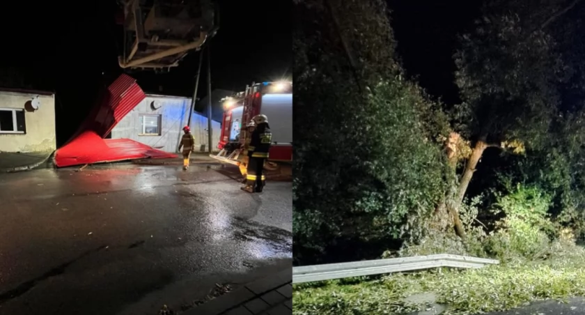 Powalone drzewa i zerwany dach - skutki środowych wiatrów 