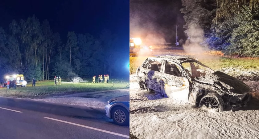 Tragedia pod Ostrzeszowem - auto stanęło w płomieniach 