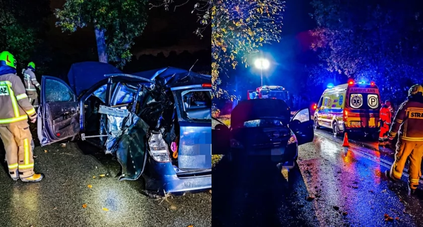 Wypadek na drodze - auto uderzyło w przydrożne drzewo 