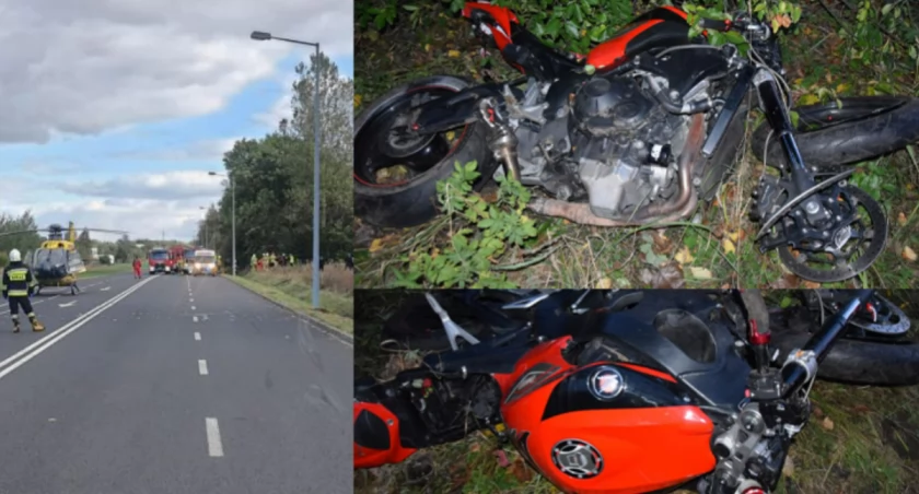 Wypadek na prostym odcinku drogi... Śmigłowiec zabrał motocyklistę