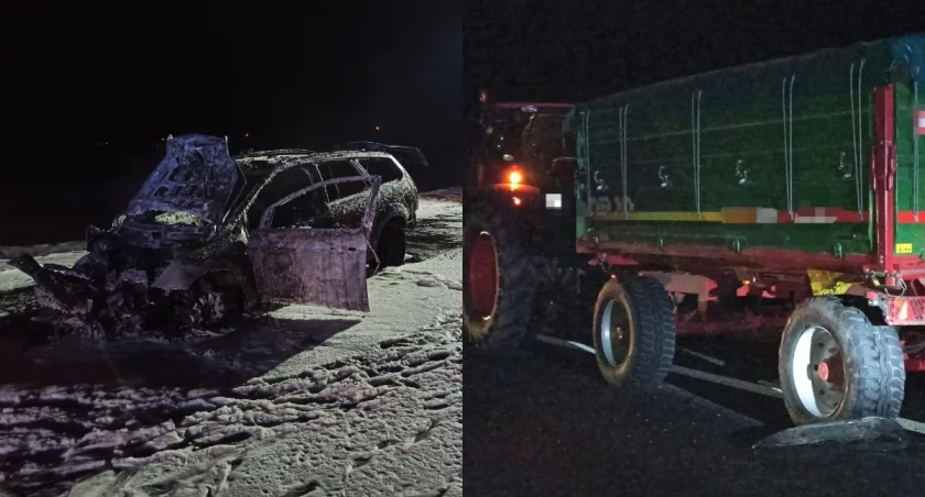 Auto uderzyło w przyczepę - samochód się zapalił!