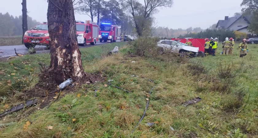 Tragiczny wypadek - samochód uderzył w drzewo, kobieta wypadła z auta 